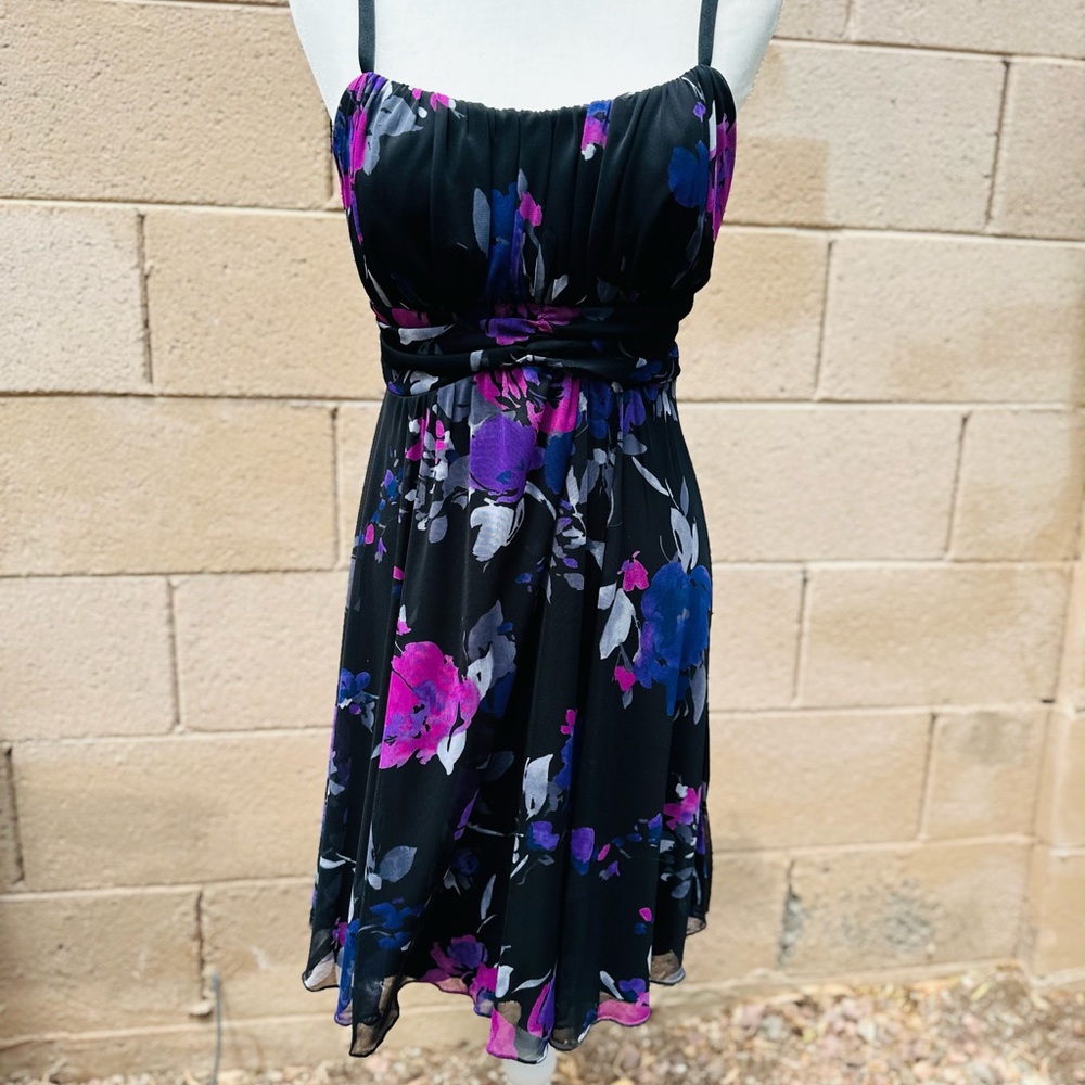 dressbarn Purple and Blue Ruched Mini Sundress